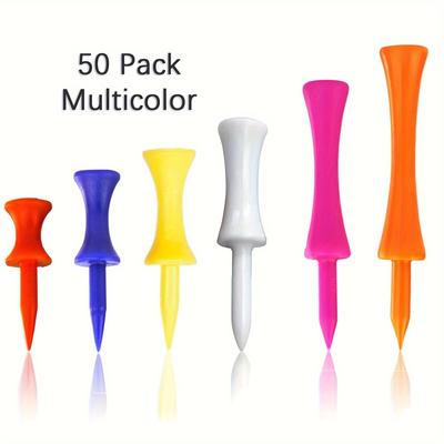 TEMU 50/100 Pack Golf Step Down Tees, Golf Plastic Ball Holder Tee Golf Accessories, Size 2 3/4, 2 1/4, 1 3/4, 1 1/2, 2 Inch, Unbreakable Reusable Tee For Golf Practice