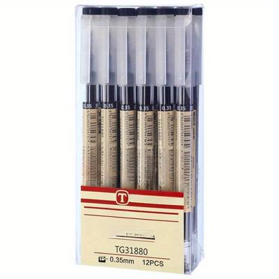 TEMU 12-pack Japan Fine Point Gel Pens, 0.35mm Gel Ink Rollerball Pens, Plastic Material, Smooth Writing For School Office Use - Black, Blue, Red Ink Stationery Supply Image