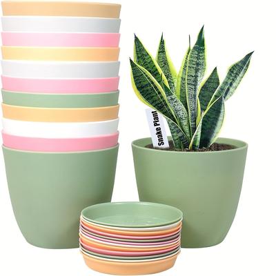 TEMU 12pcs Plastic Flower Pots With Saucer - Lightweight, Indoor/outdoor Use For Gardening & Lawn Care Image