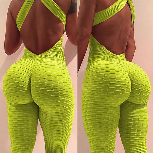 Per donna Tuta da Ginnastica Tuta da allenamento Tutina Retro incrociato Tinta unica Leggings Body Pagliaccetto Estate Primavera Nero Bianco Spandex Allenamento in Palestra Fitness Yoga Vita Alta