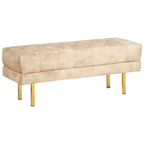 Bettbank Beige aus Samtstoff Gesteppt Knopfheftung 117 cm mit Goldenen Beinen Elegant Sitzbank für Schlafzimmer Flur Garderobe Wohnzimmer