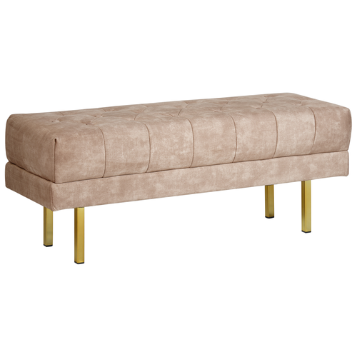 Bettbank Taupe aus Samtstoff Gesteppt Knopfheftung 117 cm mit Goldenen Beinen Elegant Sitzbank für Schlafzimmer Flur Garderobe Wohnzimmer