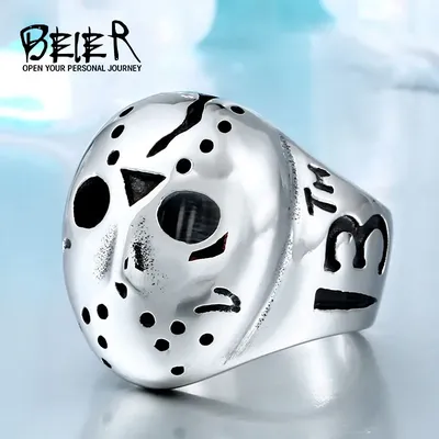 Beier new store 316L Stainless Steel Jason Halloween Party Men's Rings Cool Hockey High Quality