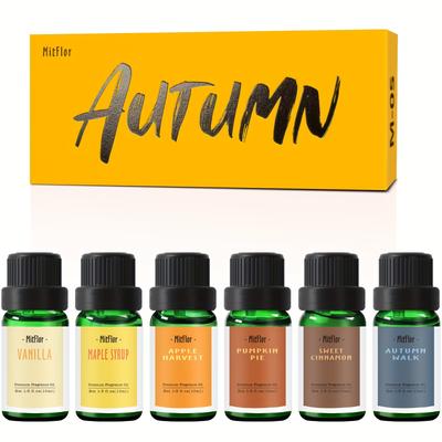 TEMU Fragrance Oils, Mitflor Autumn Set Of 6 Premium Essential Oils For Diffusers For Home, Candle Making Scents, Aromatherapy Gift Set For Halloween Christmas, Pumpkin Pie, Maple Syrup & Autumn Walk