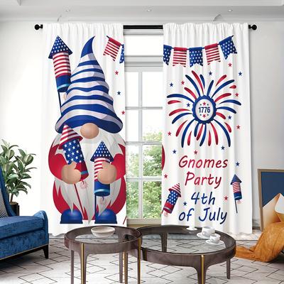 TEMU 2pcs Gnome Handheld Fireworks Celebration Independence Day Curtains, Rod Pocket Curtain, Suitable For Restaurant Public Living Room Bedroom Office Study, Home Decor