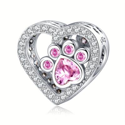 S925 For Bracelets Pink Pet Paw Print Heart Charm Pendant Fit Bracelets Necklace Luxury Gift Diy Jewelry Making