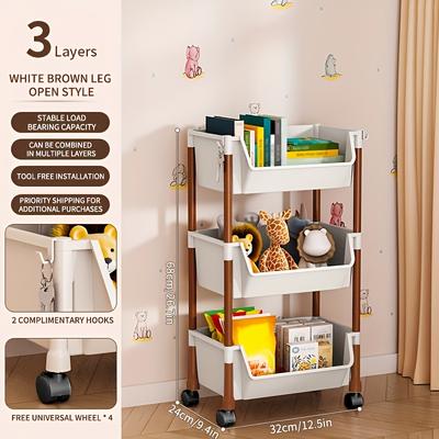 TEMU Versatile Rolling Storage Cart With Wheels - 3/4/5 Tier, Rotating Plastic Organizer For Bedroom, Bathroom & More