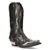 New Rock Flame Biker-Cowboystiefel aus schwarzem/silbernem Leder mit Akzent – ​​M-7921-S3