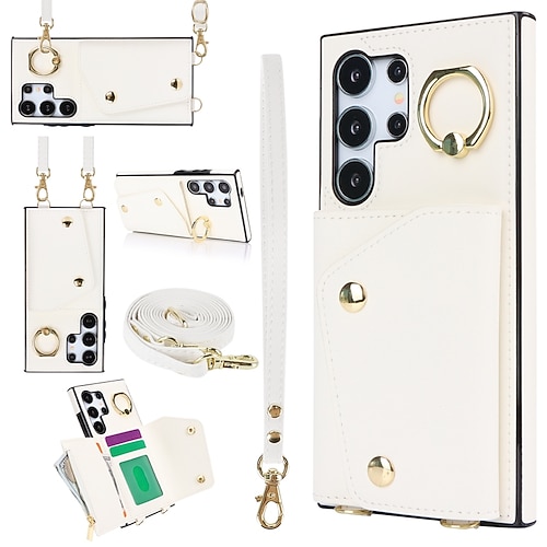 Handy Hülle Handyhüllen Für S25 S24 S23 S23 FE S22 S21 Ultra Plus A55 5G A35 5G A25 A15 Brieftaschenhülle Reisverschluss mit Trageriemen Mit Handgelenkschlaufe Retro TPU PU-Leder Image