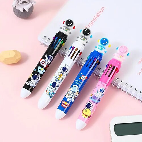 4 stücke student astronaut 10-farbe kugelschreiber student notebook 10-farbe stift kreative astronaut presse mehrfarbigen stift Image