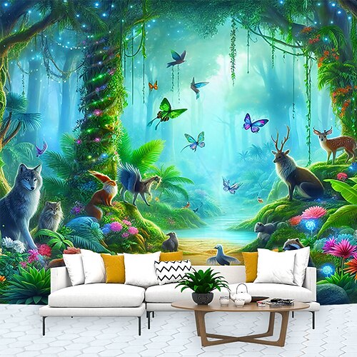 Fantasie magischer Baum Haus Wandteppich Wand Kunst große Wandteppich Wandbild Dekor Fotografie Hintergrund Decke Vorhang Haus Schlafzimmer Wohnzimmer Dekoration Wandtuch XXL Natur Image