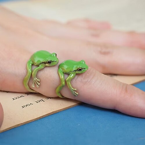 Laubfrosch-Ring, verstellbarer Laubfrosch-Ring, handgefertigter Frosch-Ring, niedliche Tier-Fingerringe im Vintage-Stil, lustiger neuster Laubfrosch-Ring, offener Ring, Alltagsschmuck für Frauen, Image