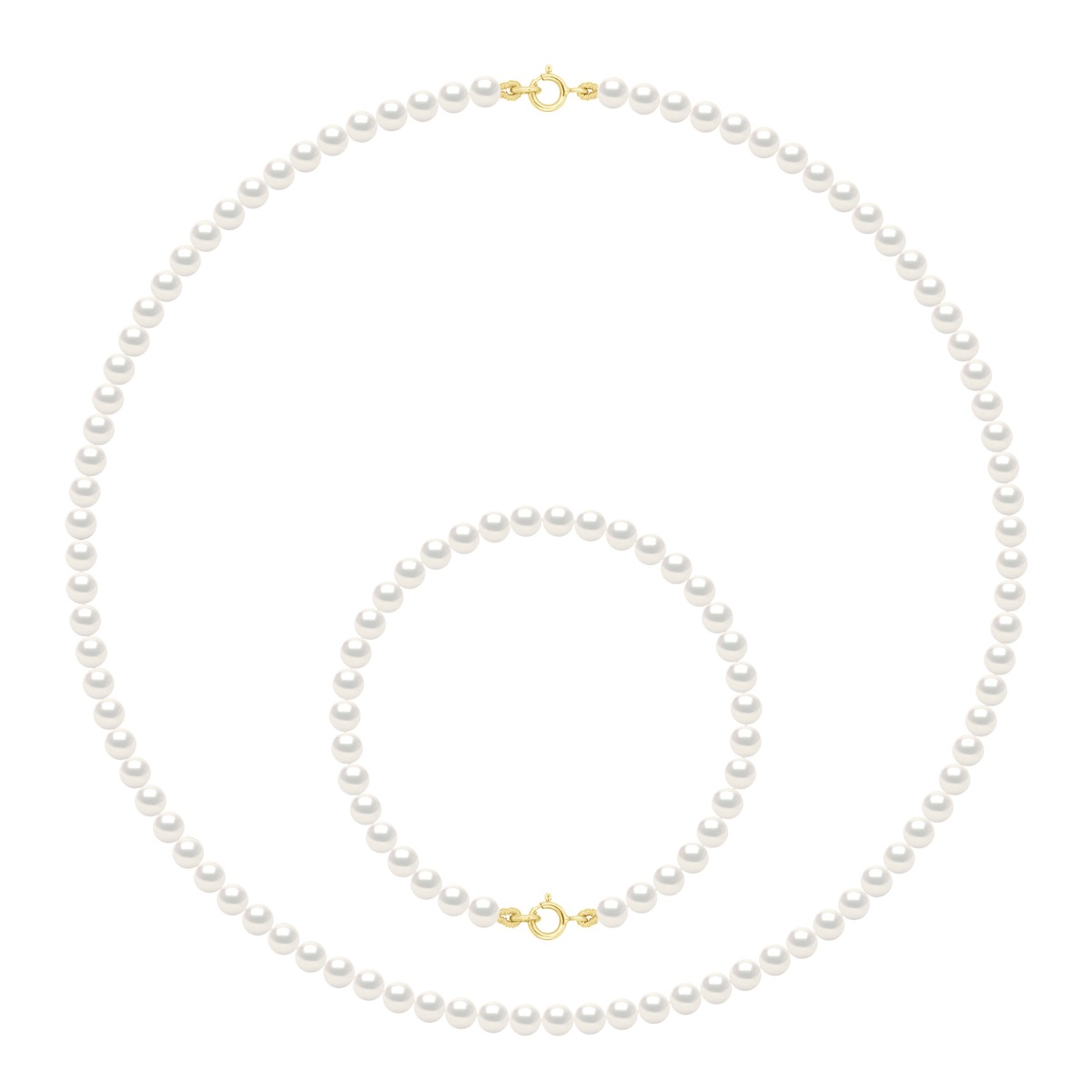 Ateliers Saint Germain Womens Set Necklace Bracelet is Made up of : of Real Cultured Freshwater Pearls Round 4-5 mm - Gold - One Size