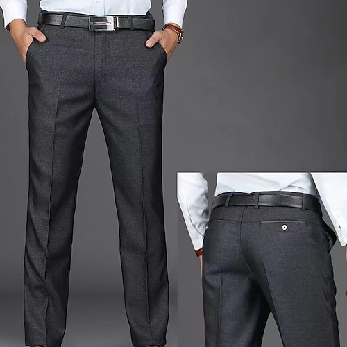 Herren Anzughosen Hose Hosen Chinesisch Chino Tasche Glatt Komfort Atmungsaktiv Hochzeit B¨¹ro Geschäft Schick Modern Klassisch Schwarz Dunkel Blau Hoher Taillenbund Mikro-elastisch Image