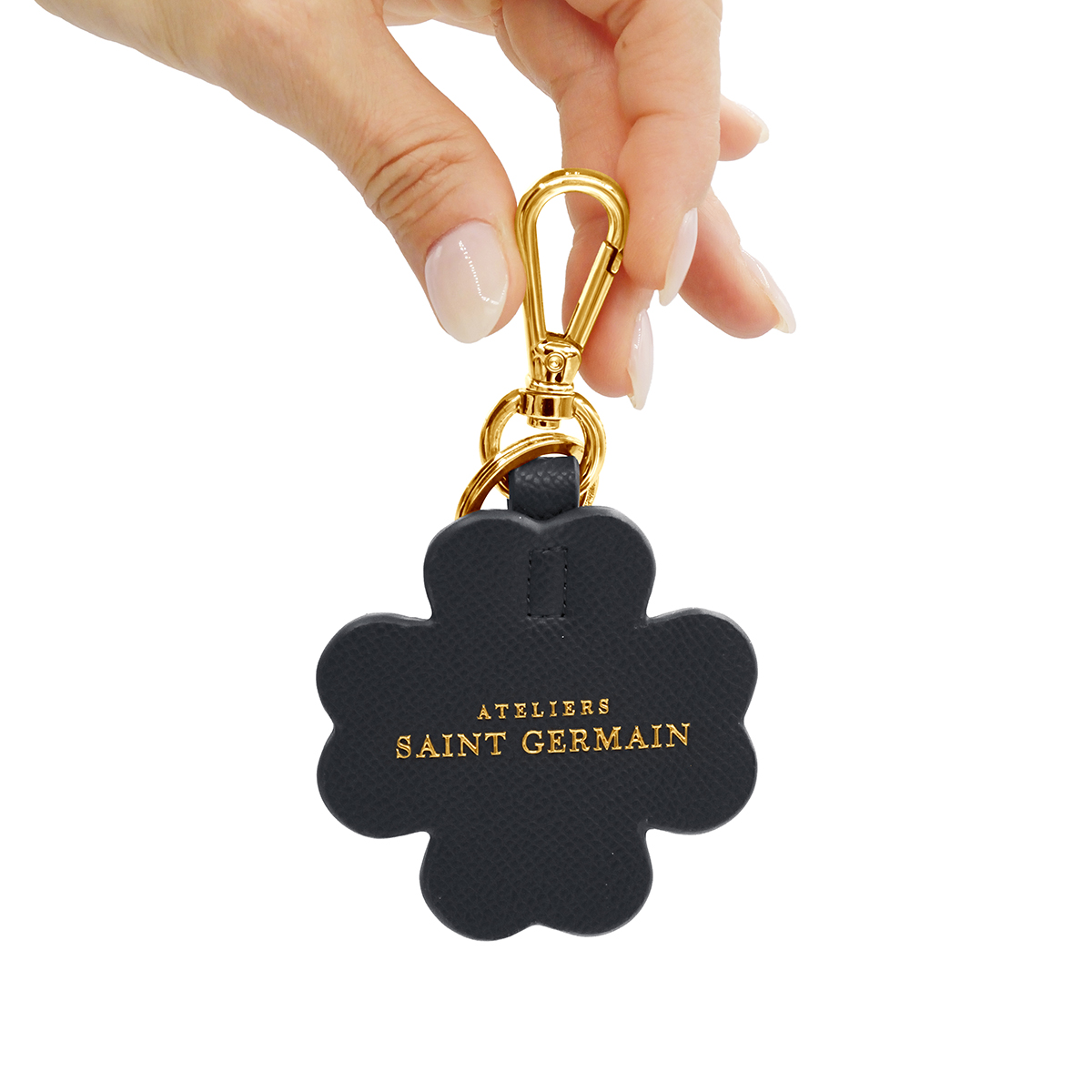 Ateliers Saint Germain Womens Key Ring Clover - Black Leather - One Size | Ateliers Saint Germain Sale | Discount Designer Brands
