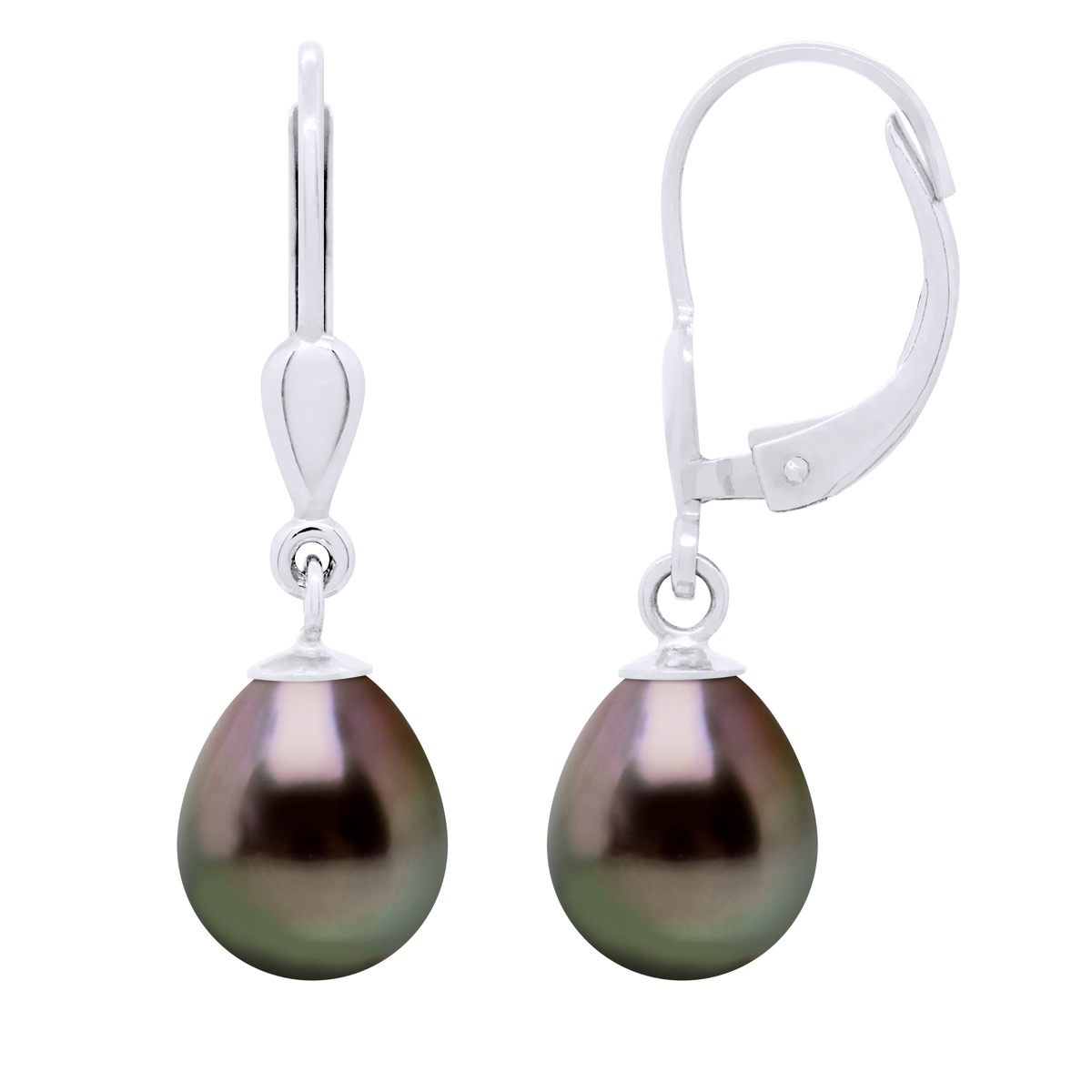 Ateliers Saint Germain Womens Earrings of Silver 925 and Real Cultured Tahiti Pearls Pear 8-9 mm - Black - One Size