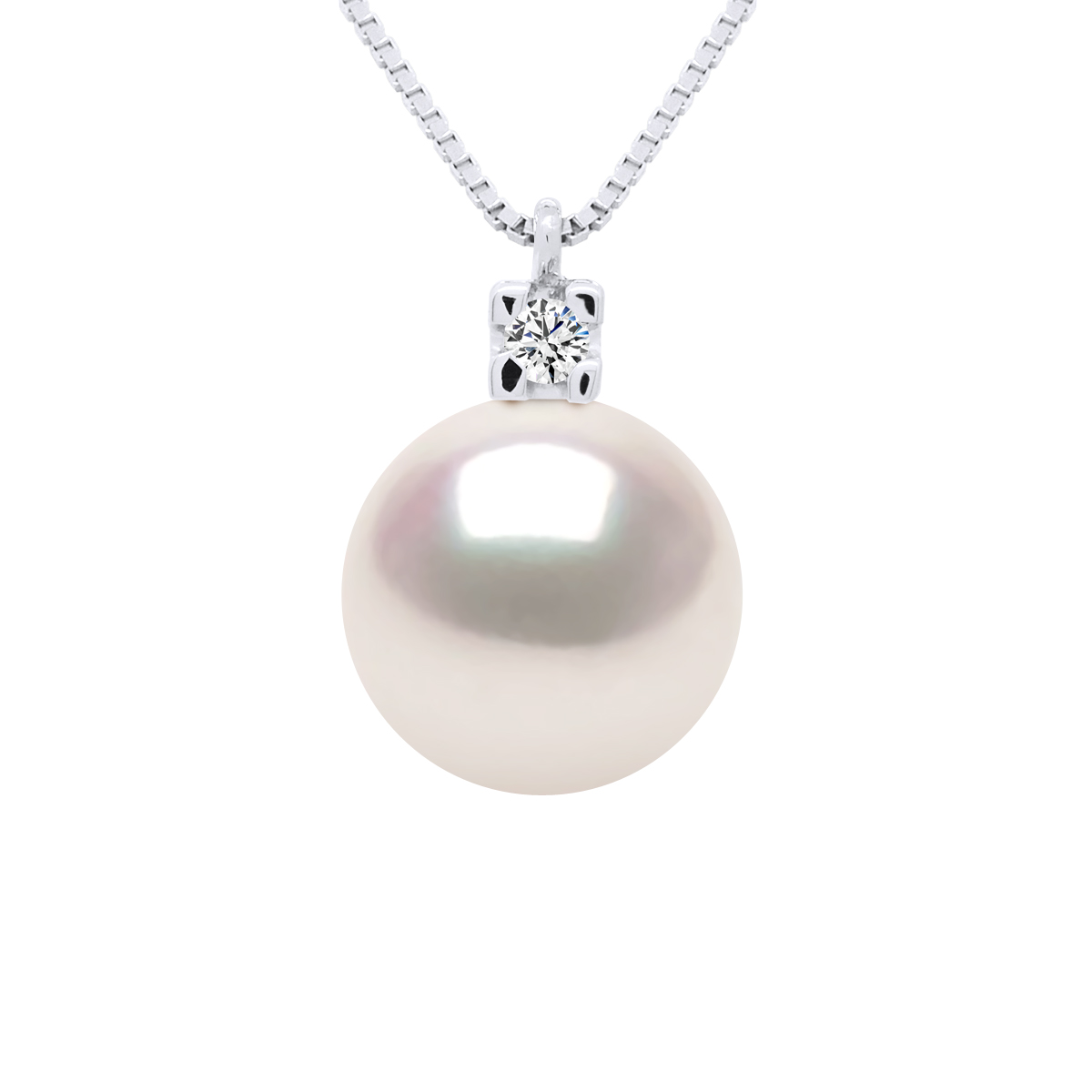 Ateliers Saint Germain Womens Necklace Jewelry Diamonds 0,03 Cts - Real Cultured Pearl Akoya Japanese Certified Round 8-9 mm - White White Gold - One Size