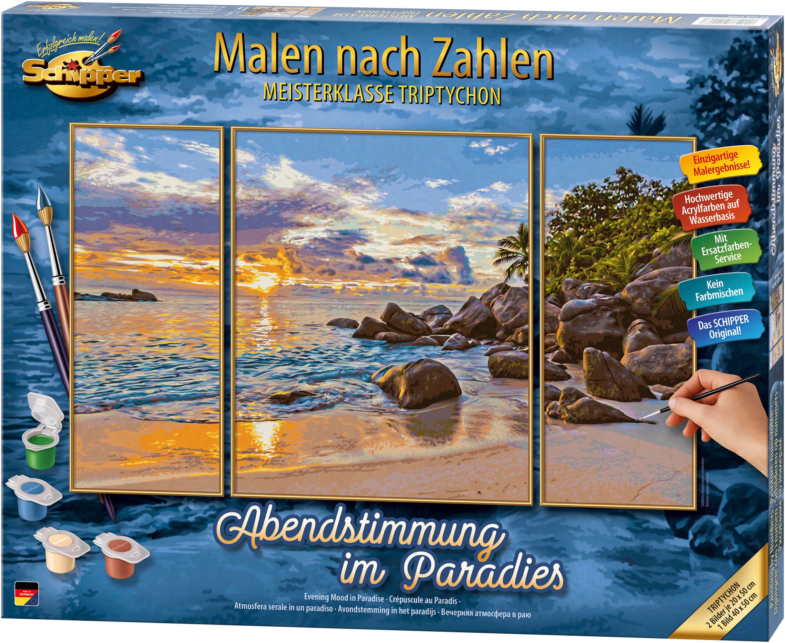 Malen nach Zahlen SCHIPPER "Meisterklasse Triptychon - Abendstimmung im Paradies", bunt, Malvorlagen, KinderB:52cm H:41cm, Made in Germany, B:52cm H:41cm Image