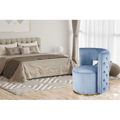 Sessel KAYOOM "Drehsessel Beverly 125, drehbar, Gestell aus Eisen,samtige Oberfläch", blau (hellblau, gold), B:74cm H:77,5cm T:66,5cm, Bezug:Polyester (Samt) Korpus:MDF, Sperrholz Gestell:Eisen, Sessel, rund, glamourös, gesteppter Rücken,... Image