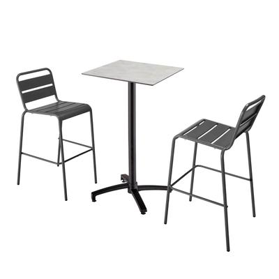 Hochwertiger Tisch aus grauem Betonlaminat und 2 graue Hochstühle