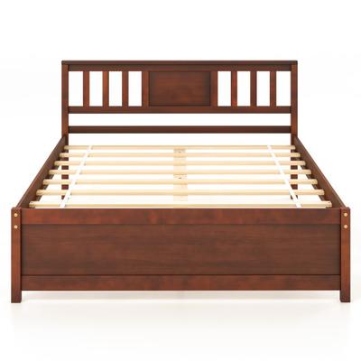 Costway Wooden Platform Bed with Headboard and Wood Slat Support-Full Size