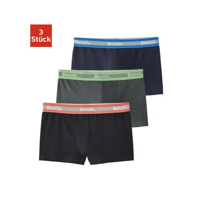 Boxer BENCH. "Boxershorts für Jungen", Kinder, Gr. 182, schwarz (schwarz, grau, navy), Jersey, Obermaterial: 95% Baumwolle, 5% Elasthan, unifarben, Unterhosen, unifarben mit neon Bündchen Image
