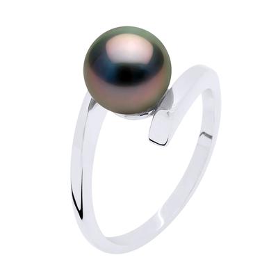 Armreif Ring Prestige Silber 925 rhodiniert - Echte Tahiti-Zuchtperle rund 7-8 mm