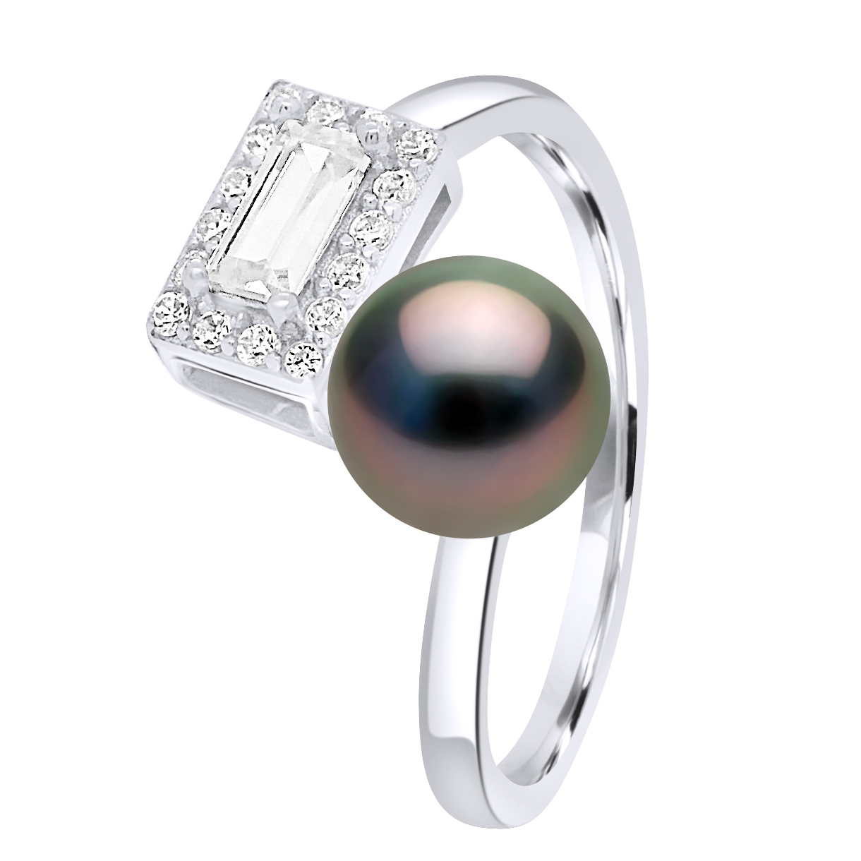 Ring verstellbarer Zirkonia – echte Tahiti-Zuchtperle rund 8–9 mm Image