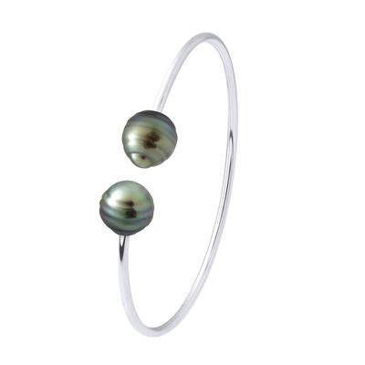 Armreif – Silber 925 – 2 echte Tahiti-Zuchtperlen im Kreis, 9–10 mm Image