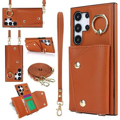 Phone Case For S24 S23 S22 S21 Ultra Plus S21 FE A54 Wallet Case Zipper with Lanyard with Wrist Strap Retro TPU PU Leather