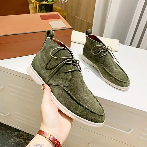 Beige Chukka-Stiefel aus Wildlederimitat mit Schnürung für Herren – lässige, leichte Stiefeletten für jeden Tag Image