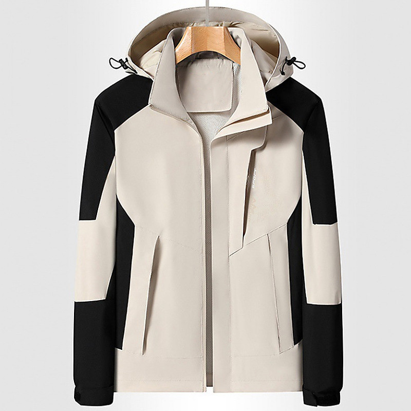Men's Ski Jacket Spring Autumn / Fall Outdoor Color Block Waterproof Windproof Hoodie Snow Coat Ski Coat Traveling Black Yellow Blue Khaki