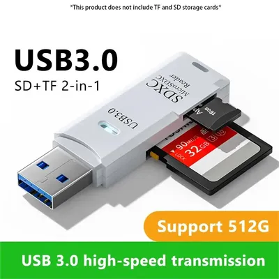 Multi Functional 2-in-1 High-speed USB 3.0/2.0 Card Reader Supports TF+SD Computer, Tablet Camera,