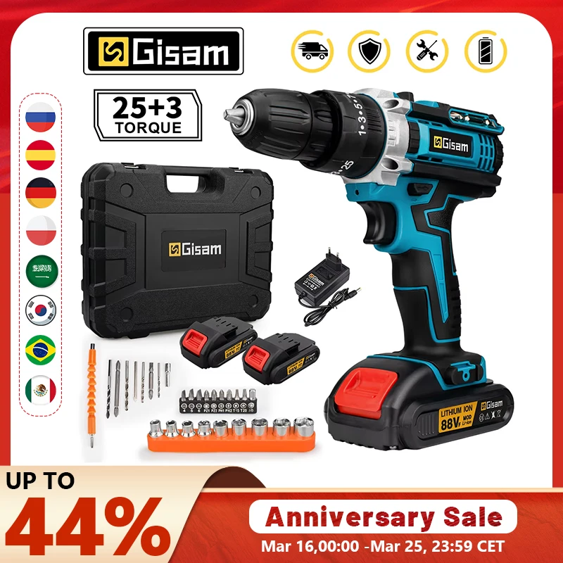 Gisha Trapano a batteria Cacciavite elettrico ricaricabile Trapano elettrico Mini trapano a mano wireless Utensili elettrici a batteria agli ioni di litio