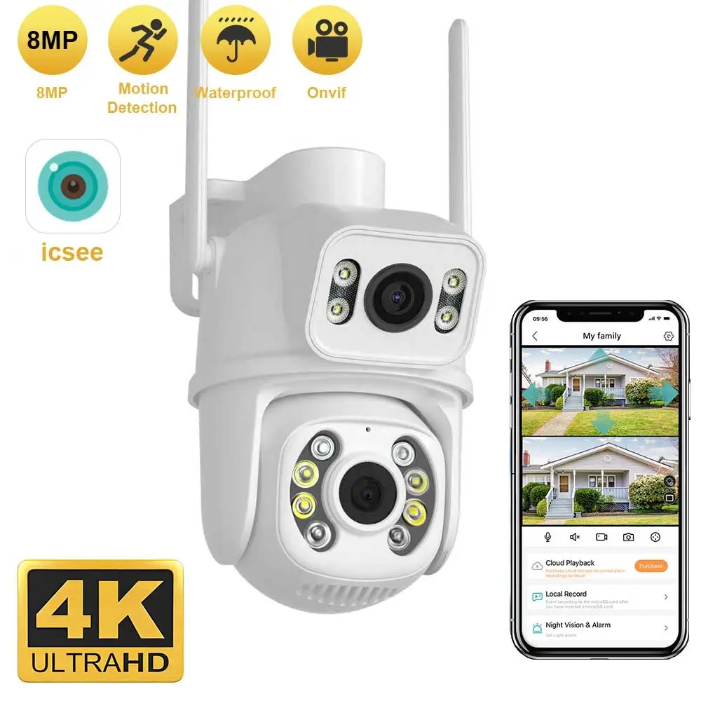 8MP 4K PTZ Wifi Kamera Dual Objektiv mit Dual Screen Ai Human Detect Auto Tracking Drahtlose Outdoor Überwachungskamera ICSee App Image