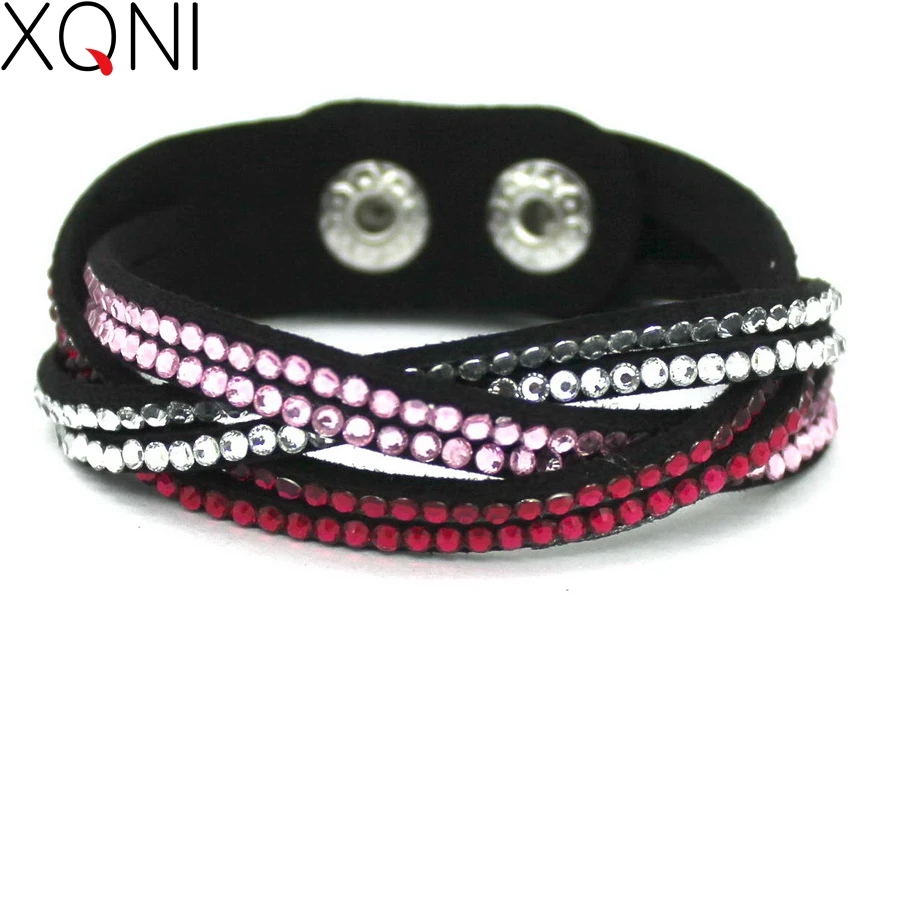 XQNI Neue Mode Kristall Armreif Leder Armbänder Europäischen Stil Einstellbare Strass Klassische Charme Armbänder Für Frauen Schmuck Image