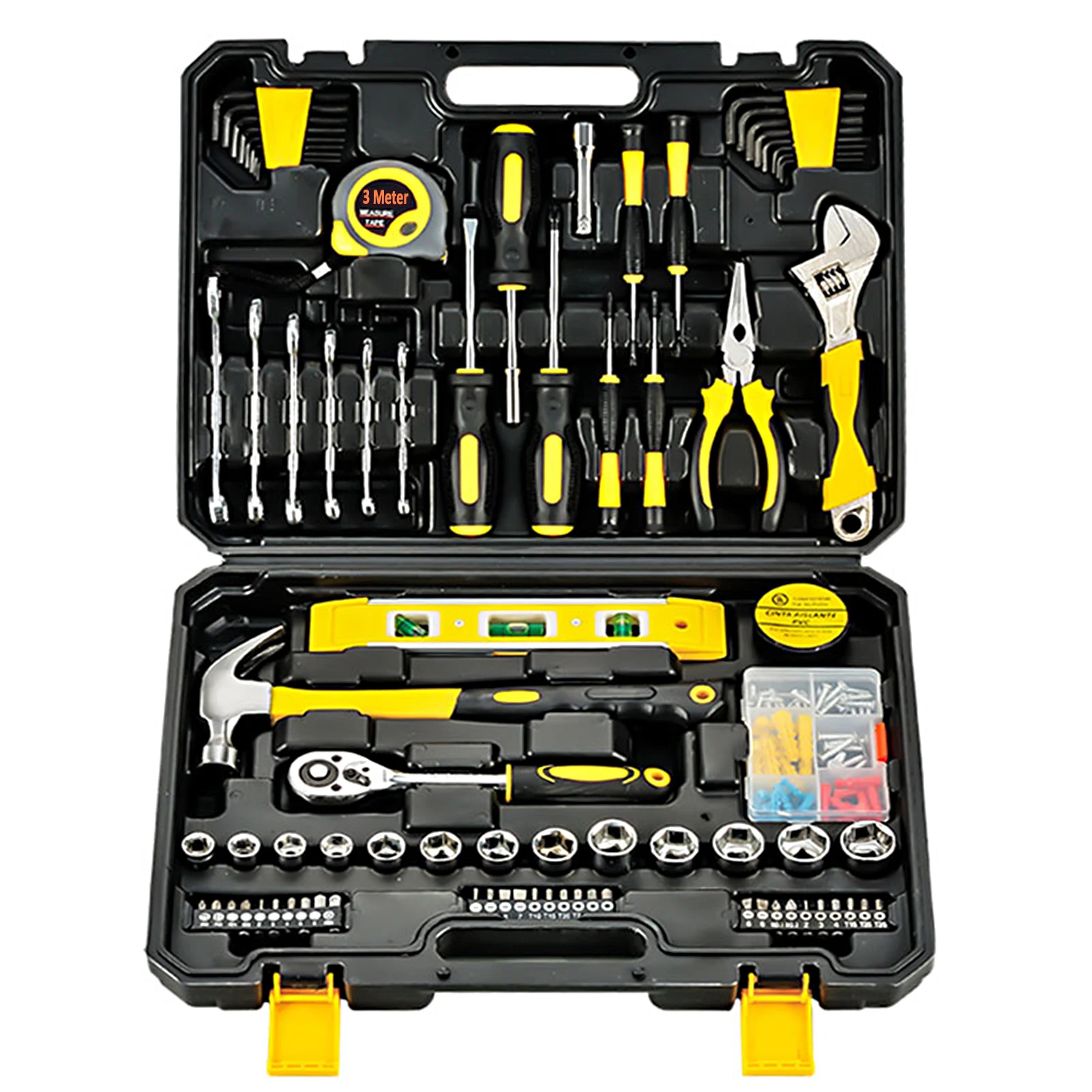 Ensemble d'outils de 108 pièces, Kit d'outils manuels de maintien général pour la maison avec boîte à outils en plastique, mallette de rangement utilisée pour la réparation automobile et la réparation
