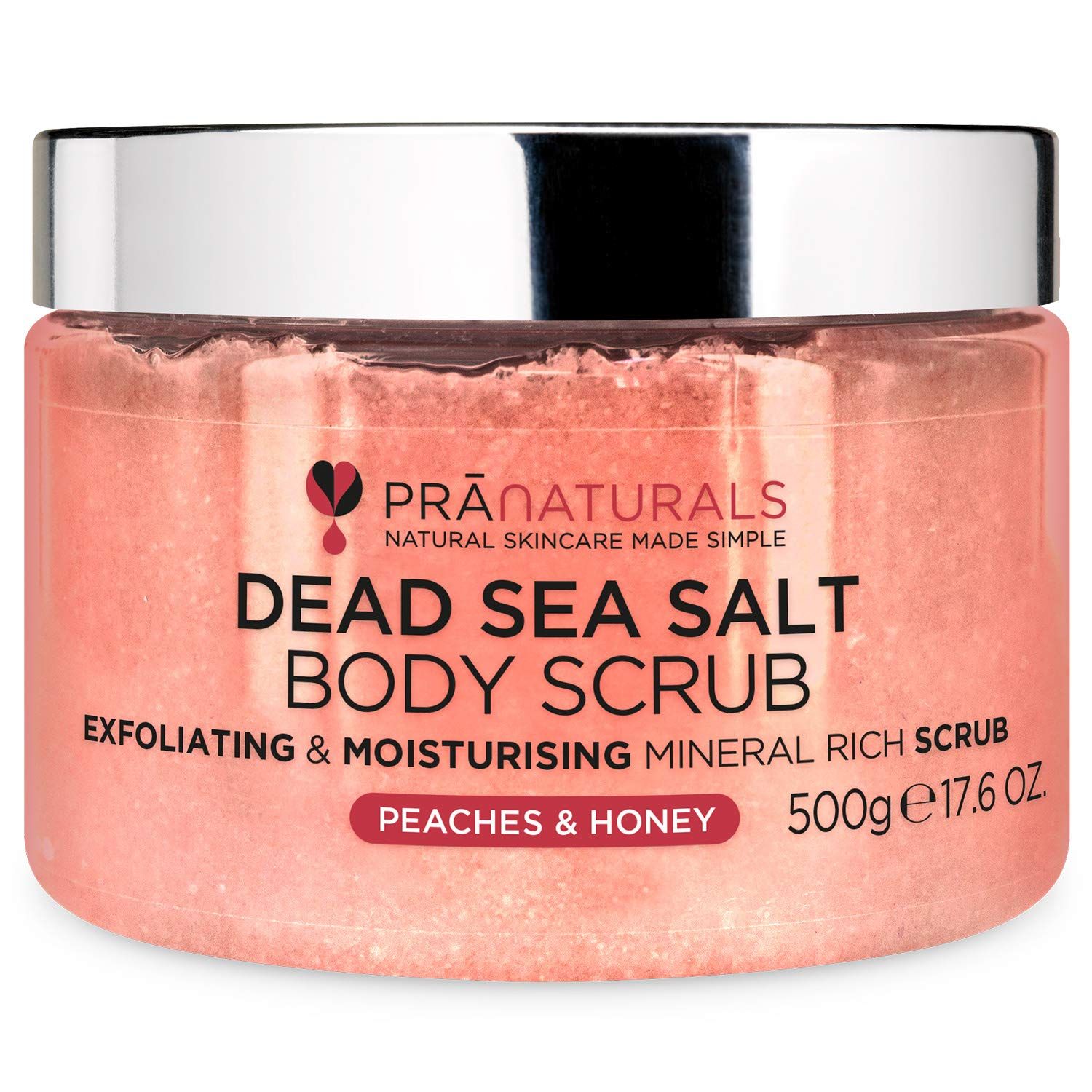 PraNaturals scrub corpo con sale del Mar Morto e pesca miele 500 g