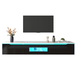 Merax Lowboard TV-Schrank, Hochglanz-TV-Schrank, farblich passend zu Schwarz und Weiß, mit farbwechselnder LED-Beleuchtung