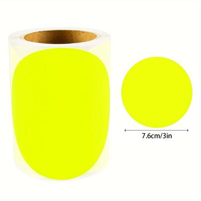 TEMU 100pcs/roll Stickers 7.6cm/3in Fluorescent Yellow Round Multifunctional Label Sticker, Round Sticker, For Sorting Document, Marking Essential Points, Coloring, Organizing Classroom, Office Image