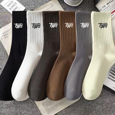 TEMU 6 Pairs Of Men's Mid-calf Socks, , Solid Color, Odor-resistant, Sweat-absorbing, Suitable For Basketball And Sports, In Black And White, Sweat-resistant Image