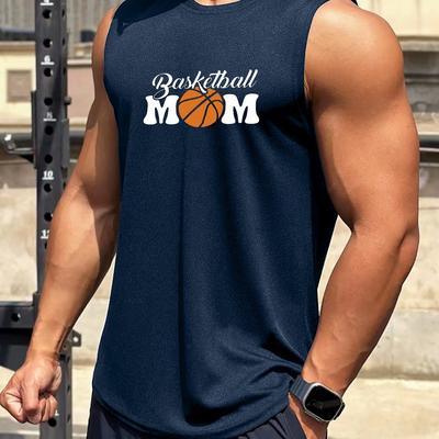 TEMU Be Very Afraid&basketball Mom Letter Creative Graphic Print Casual Active Sleeveless Tank Top, Crew Neck Fitness Training Sports Vest For Summer