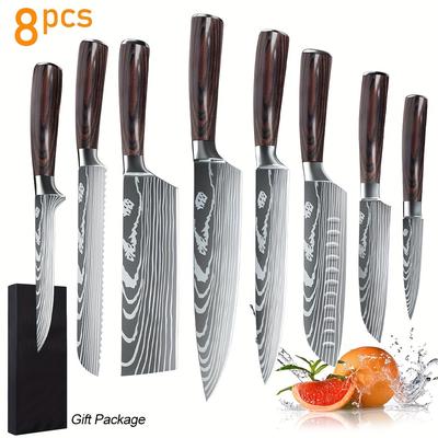 TEMU Kitchen Knife Set, Ultra Sharp Knife Set With Pakkawood Handle, High Carbon Stainless Steel Knives Set For Kitchen, 8 Piece Chef Knife Set Come With Gift Box