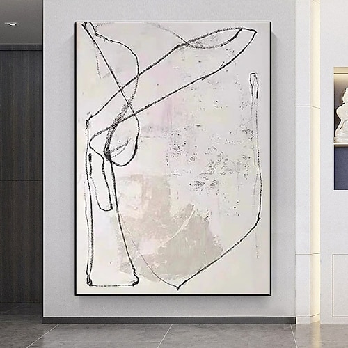 schwarz-weißes Ölgemälde Wabi Sabi abstraktes Gemälde handgemachtes Wandbild modernes abstraktes Ölgemälde geometrische Figuren Malerei Wandbild für Zuhause Image