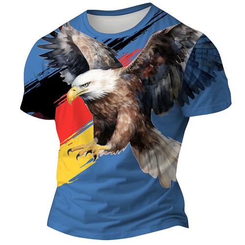 Men's Eagle German Flag T shirt Short Sleeve T shirt 3D Print Crew Neck Shirt Outdoor Athleisure Light Blue Black White Summer Spring Clothing Apparel S M L XL XXL XXXL