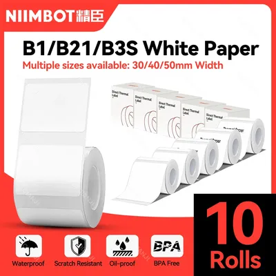 3/5/10 Rolls NiiMbot B21 B1 Label Printer Paper Roll Waterproof Anti-Oil Tear-Resistant Price Tag