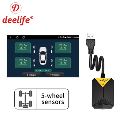 ​Deelife 5 Wheels TPMS for Android Car Radio DVD Player Tire Pressure Monitoring System Spare Tyre