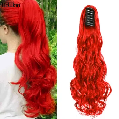 20Inch Curly Wavy Ponytail Hair Extensions Synthetic Claw Claw Clip On Ponytail Hairpieces For White