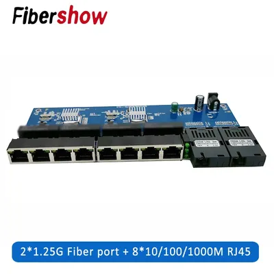 Gigabit Ethernet switch Fiber Optical Media Converter PCBA 8 RJ45 UTP and 2 SC fiber Port