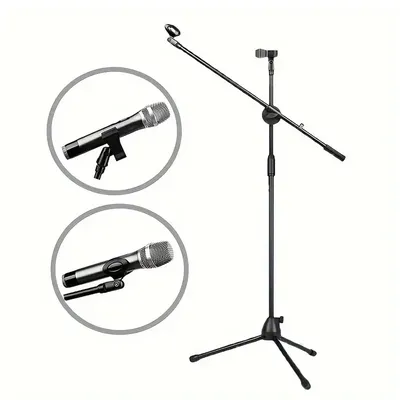 Tripod Microphone Stand Boom Mic Stand with 2 Mic Clip Holder Collapsible Adjustable Mic Bracket